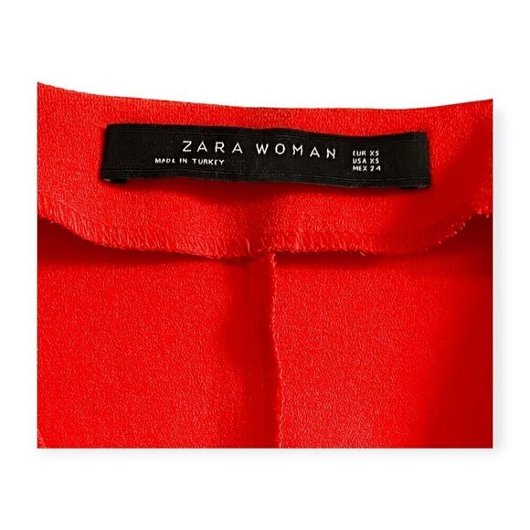 ZARA Red Shift Dress with Ruffle Sleeves Size XS - Picture 3 of 10